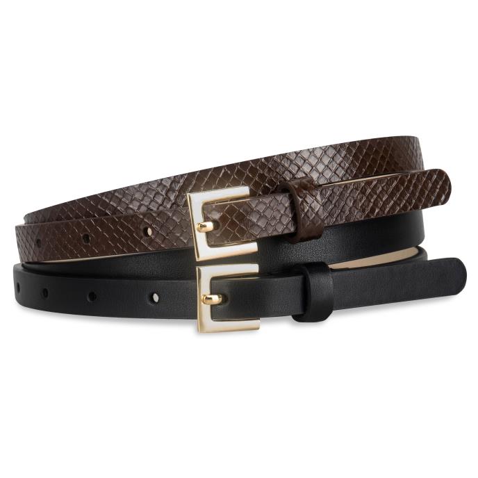 totes® Ladies Twin Pack Skinny Jean Belts Tan & Black Extra Image 1